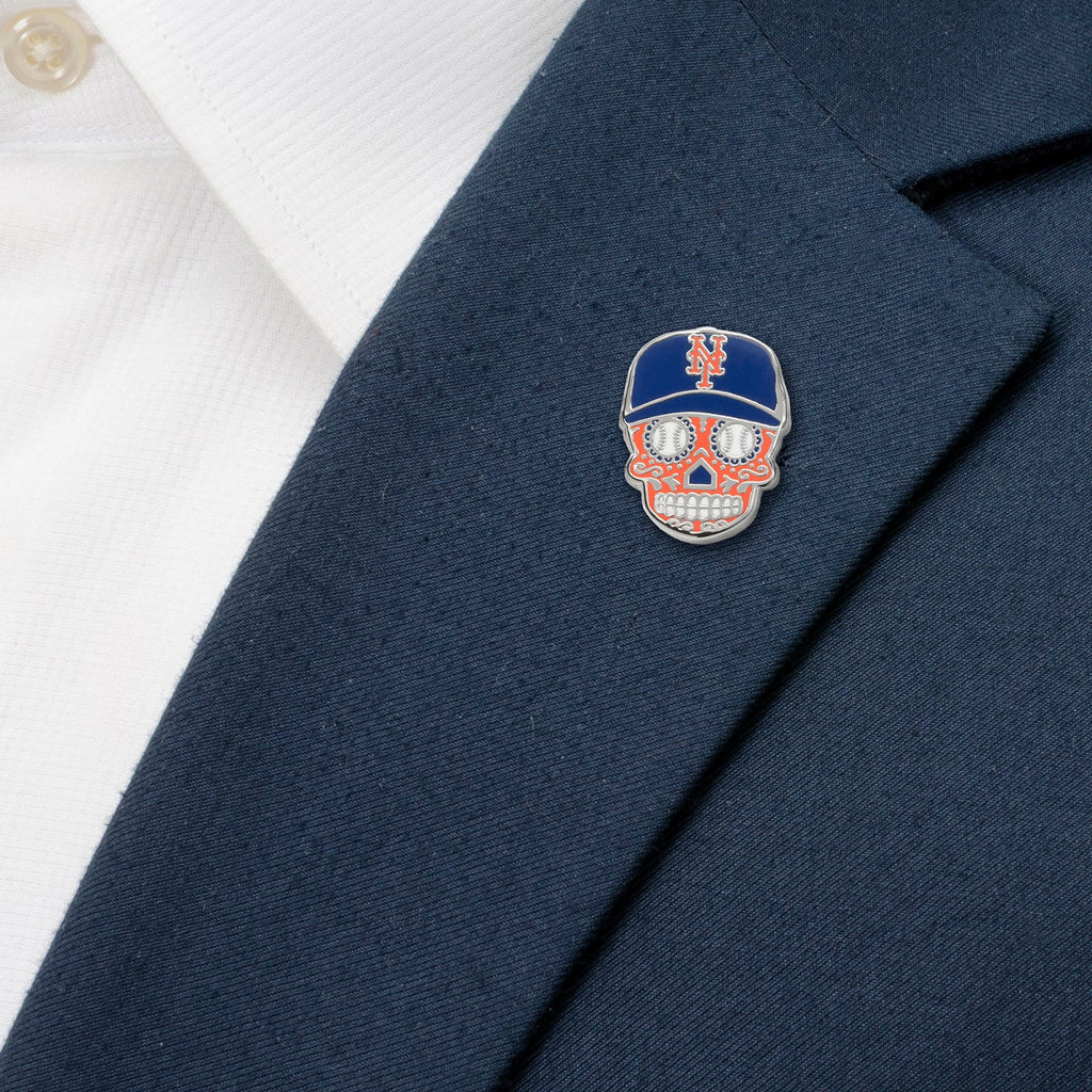 MLB New York Mets Sugar Skull Cufflinks & Lapel Pin Gift Set