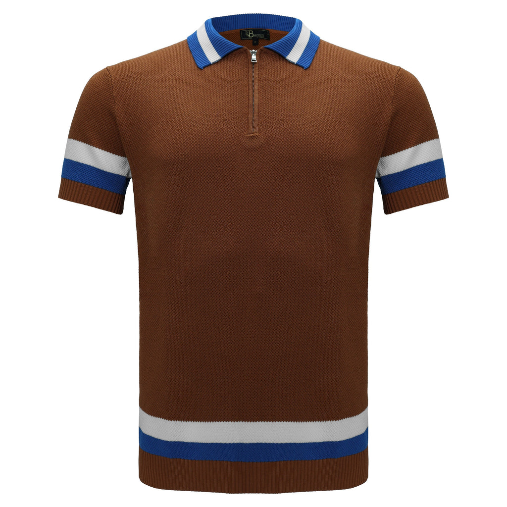 Heritage Stripe Knit Polo KHAKI - My Men's Shop