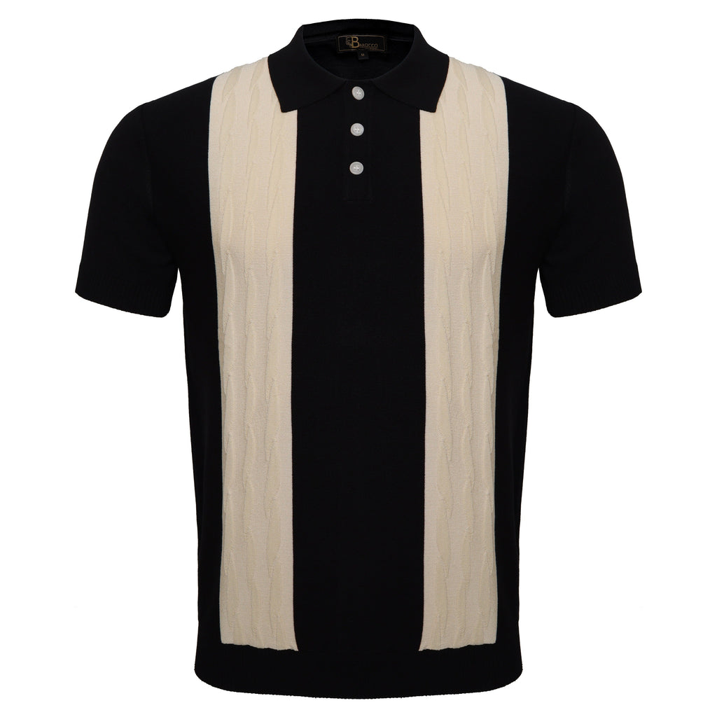 Men's Retro-Inspired Knitted Polo Shirt BLACK/WHITE - My Men's Shop