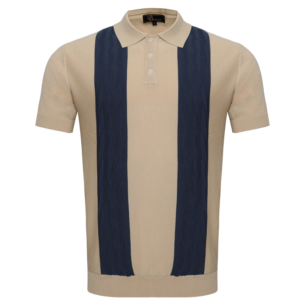 Men's Retro-Inspired Knitted Polo Shirt IVORY/NAVY - My Men's Shop