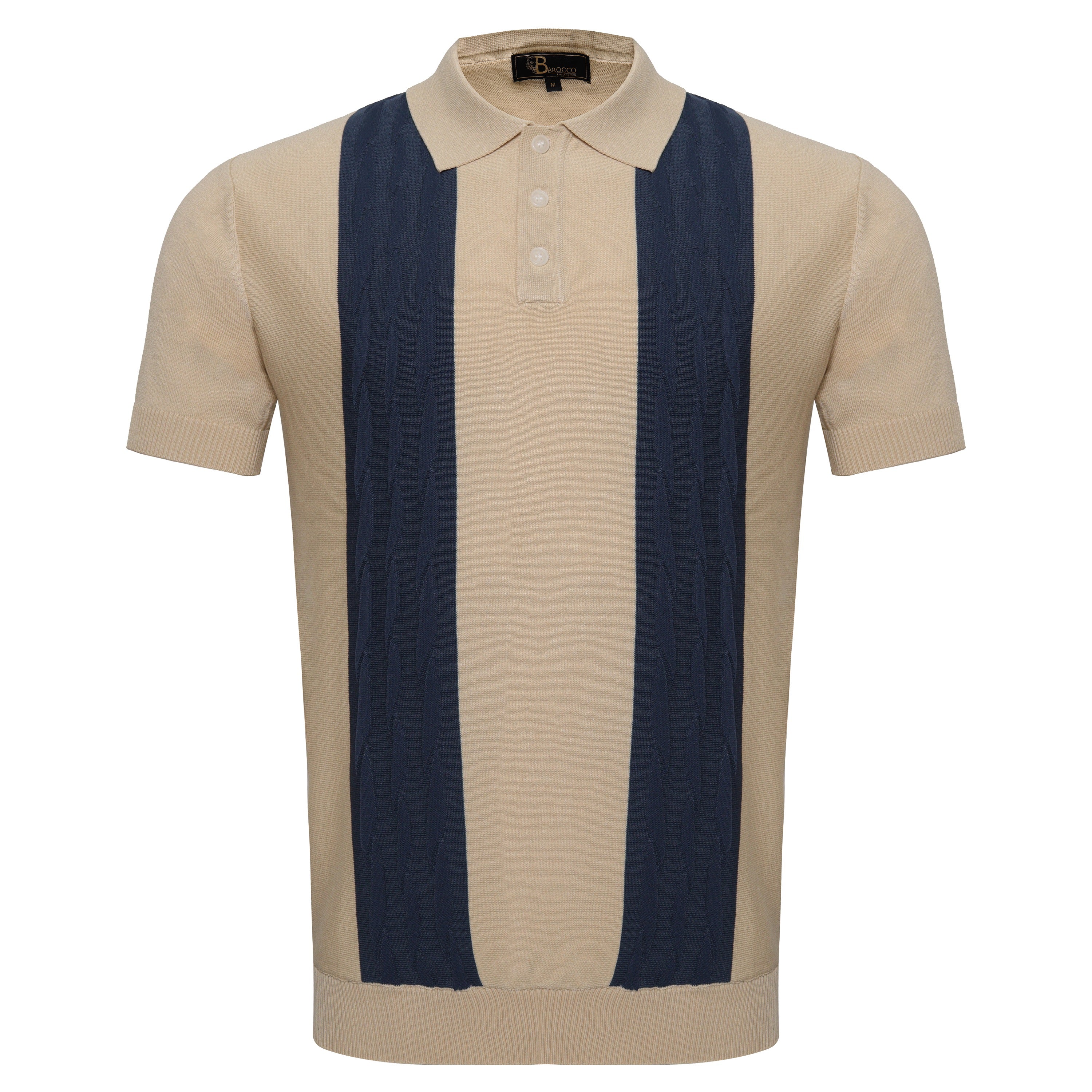 Men's Retro-Inspired Knitted Polo Shirt IVORY/NAVY - My Men's Shop