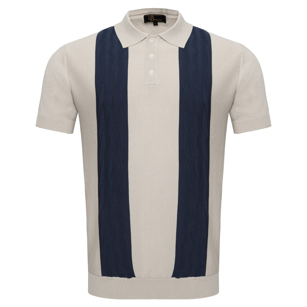 Men's Retro-Inspired Knitted Polo Shirt WHITE/NAVY - My Men's Shop