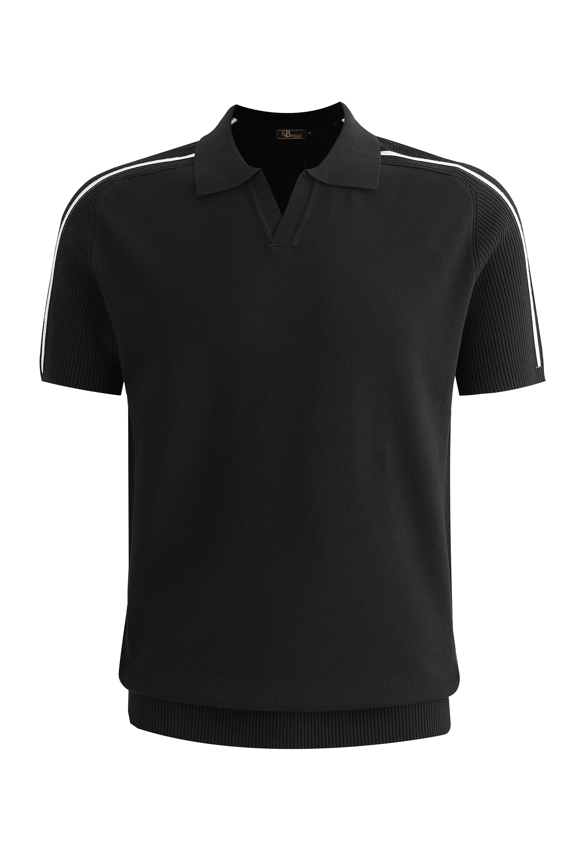 Milano Stripe Collar Polo BLACK - My Men's Shop