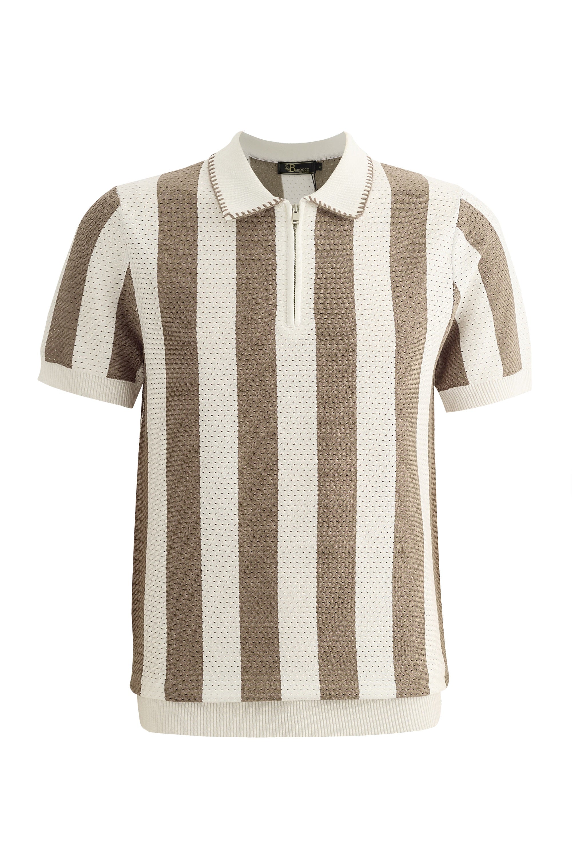 Monaco Zip Polo with Bold Stripe Knit WHITE/MULTI - My Men's Shop