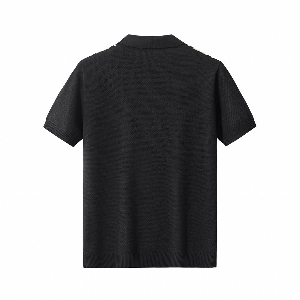 Retro Stripe Zip Polo BLACK/KHAKI - My Men's Shop