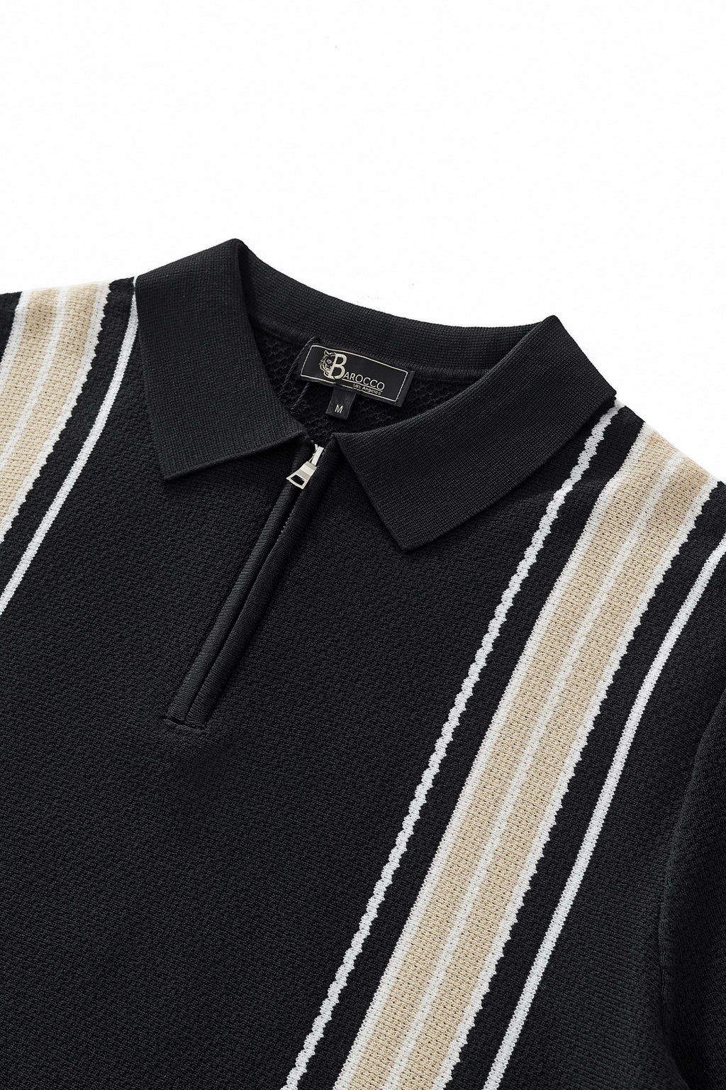 Retro Stripe Zip Polo BLACK/KHAKI - My Men's Shop