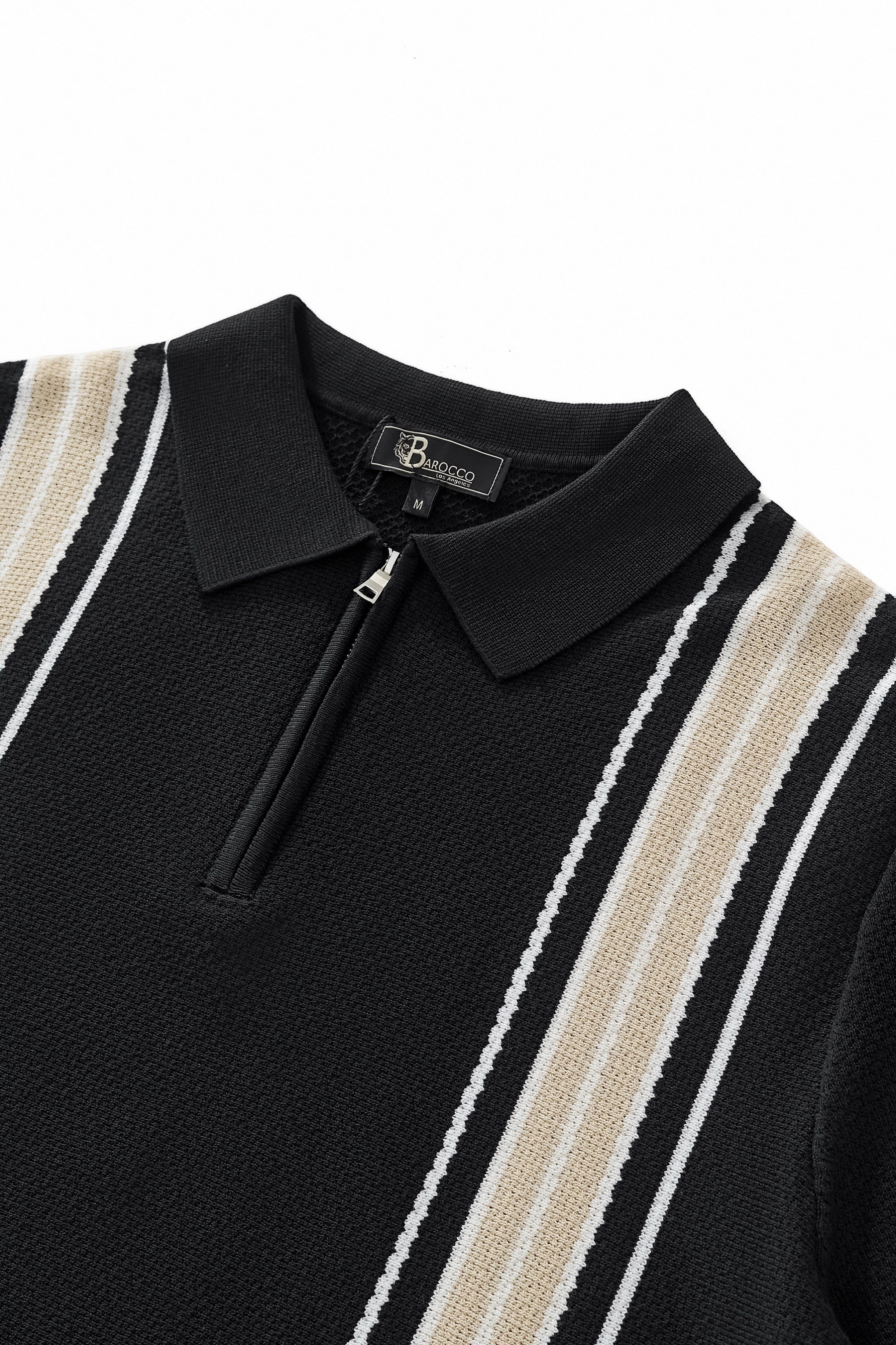 Retro Stripe Zip Polo BLACK/KHAKI - My Men's Shop