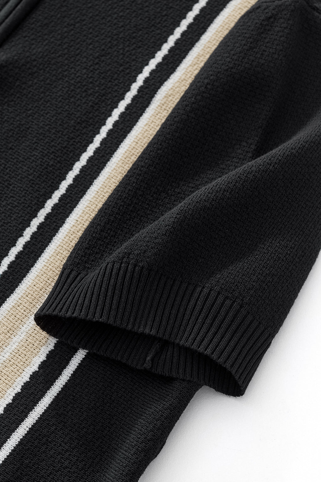 Retro Stripe Zip Polo BLACK/KHAKI - My Men's Shop