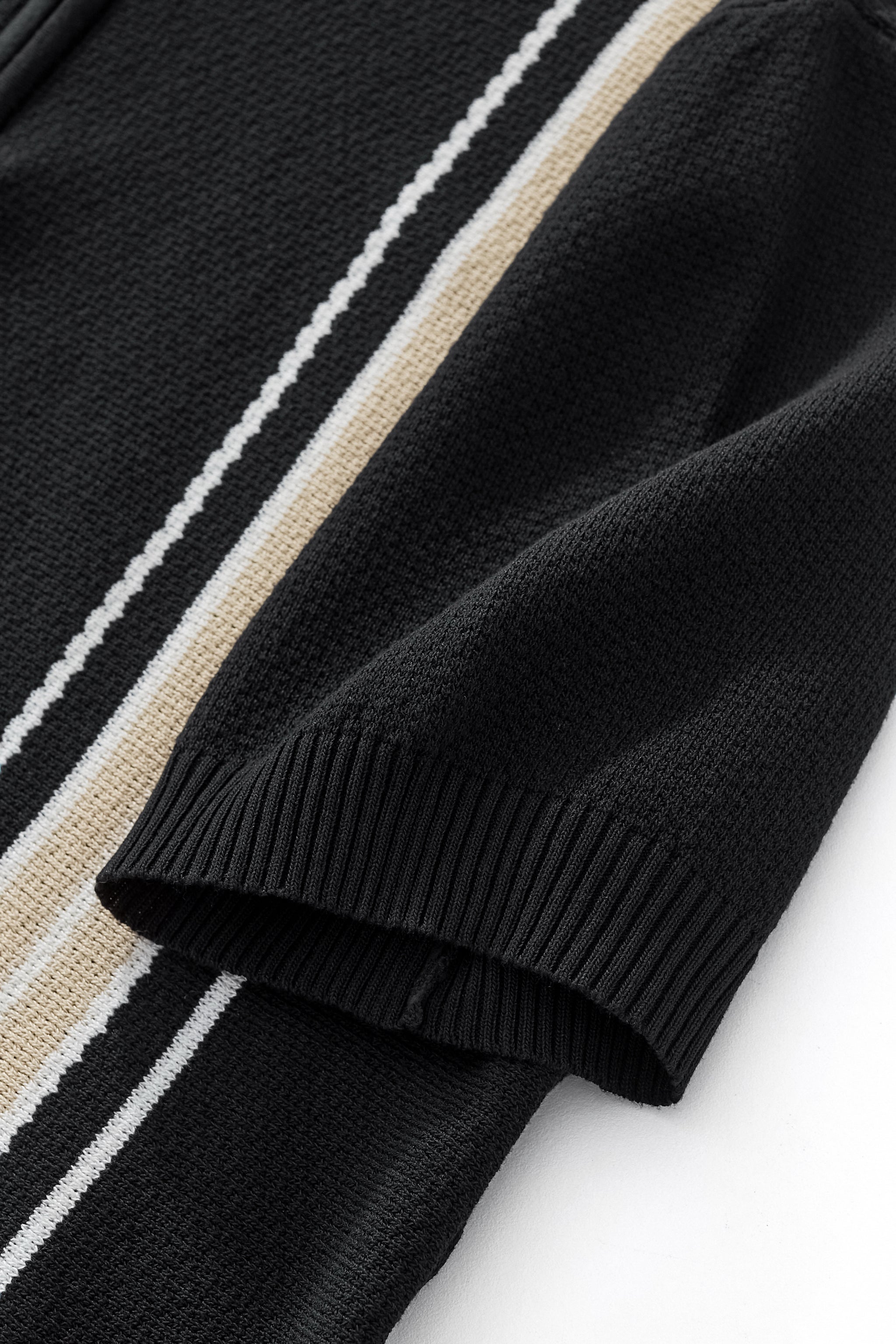 Retro Stripe Zip Polo BLACK/KHAKI - My Men's Shop