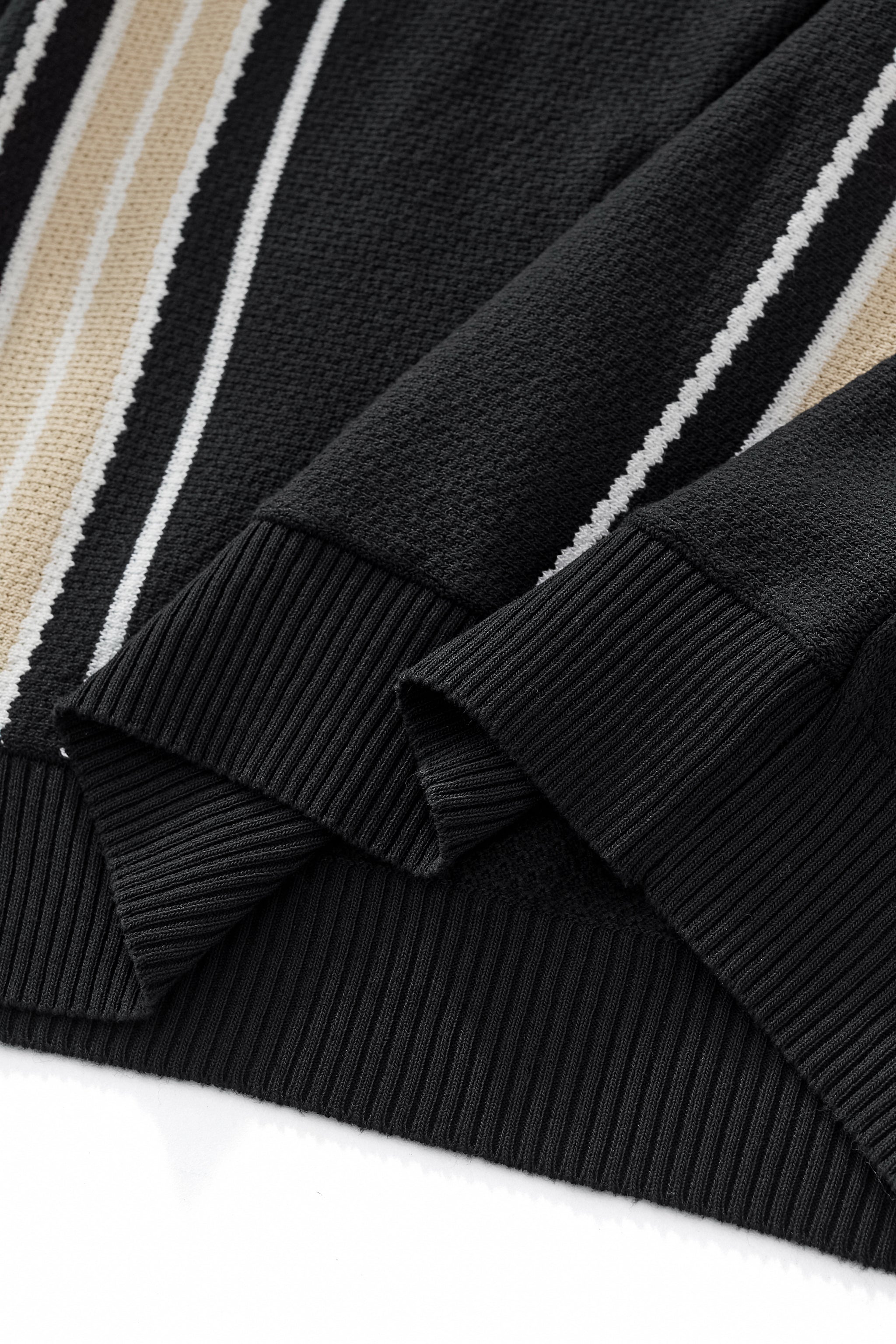 Retro Stripe Zip Polo BLACK/KHAKI - My Men's Shop