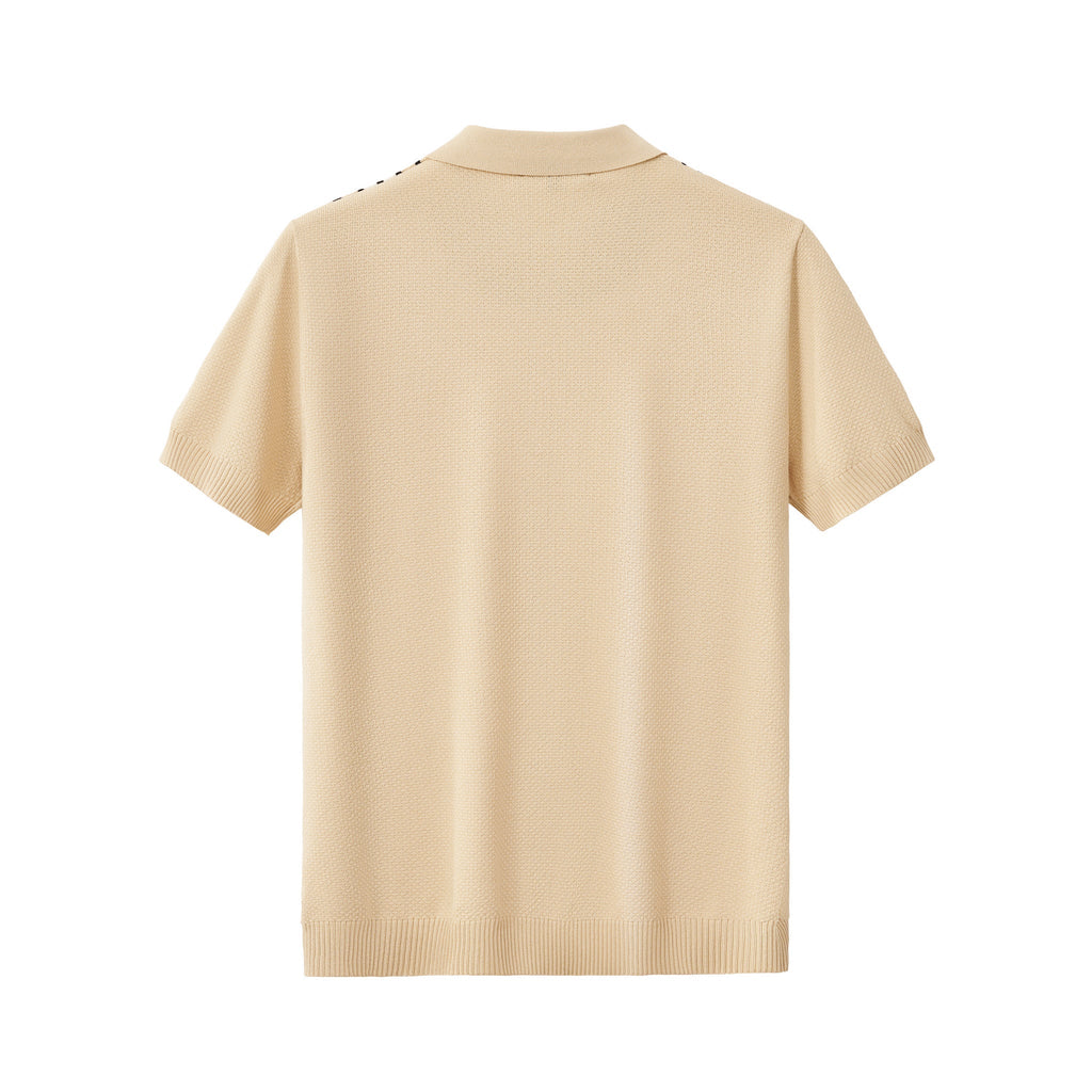 Retro Stripe Zip Polo KHAKI/WHITE - My Men's Shop
