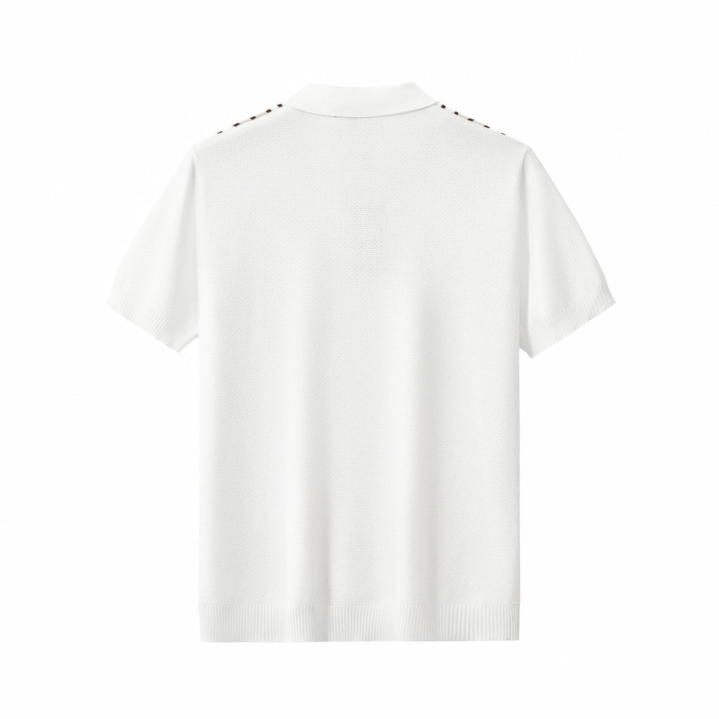 Retro Stripe Zip Polo WHITE/KHAKI - My Men's Shop