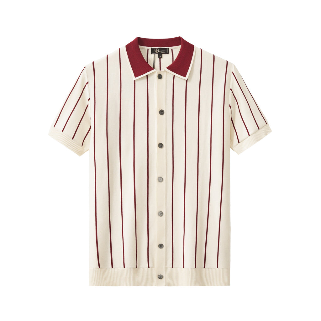 ModStripe Knit Shirt IVORY/WINE - My Men's Shop