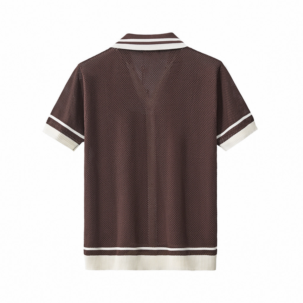 Contrast Trim Mesh Button-Up COFFEE - My Men's Shop