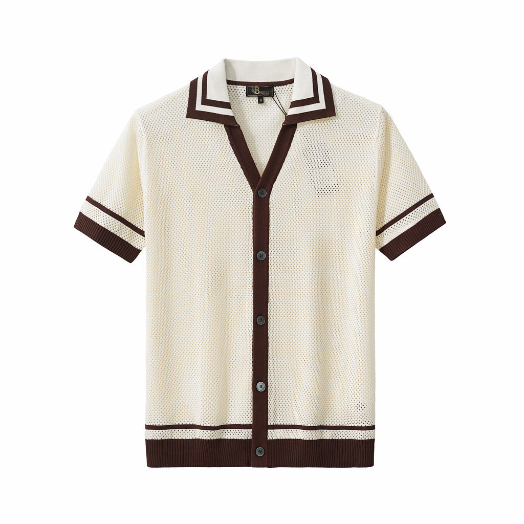 Contrast Trim Mesh Button-Up IVORY - My Men's Shop