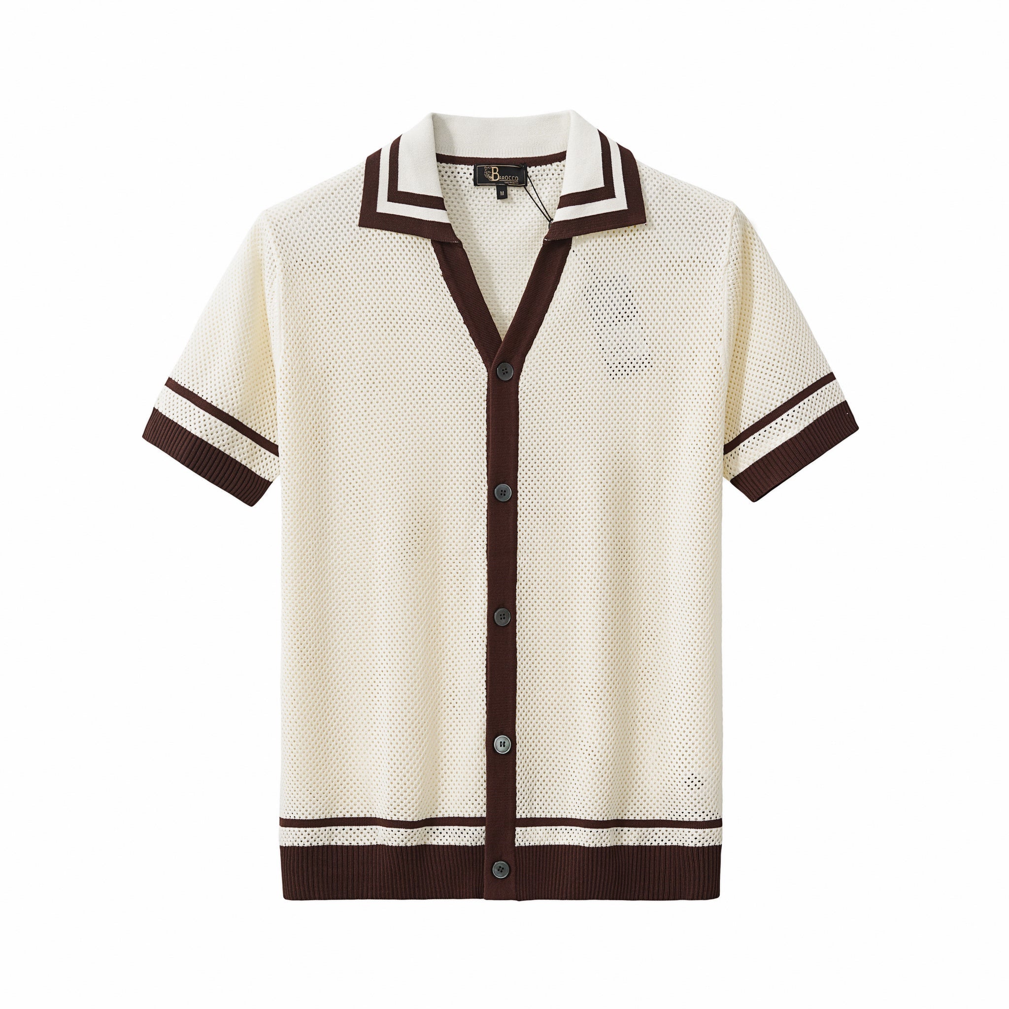 Contrast Trim Mesh Button-Up IVORY - My Men's Shop
