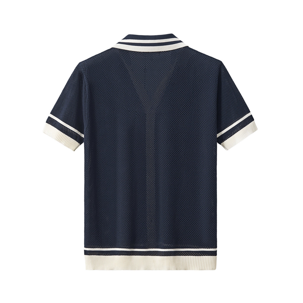 Contrast Trim Mesh Button-Up NAVY - My Men's Shop