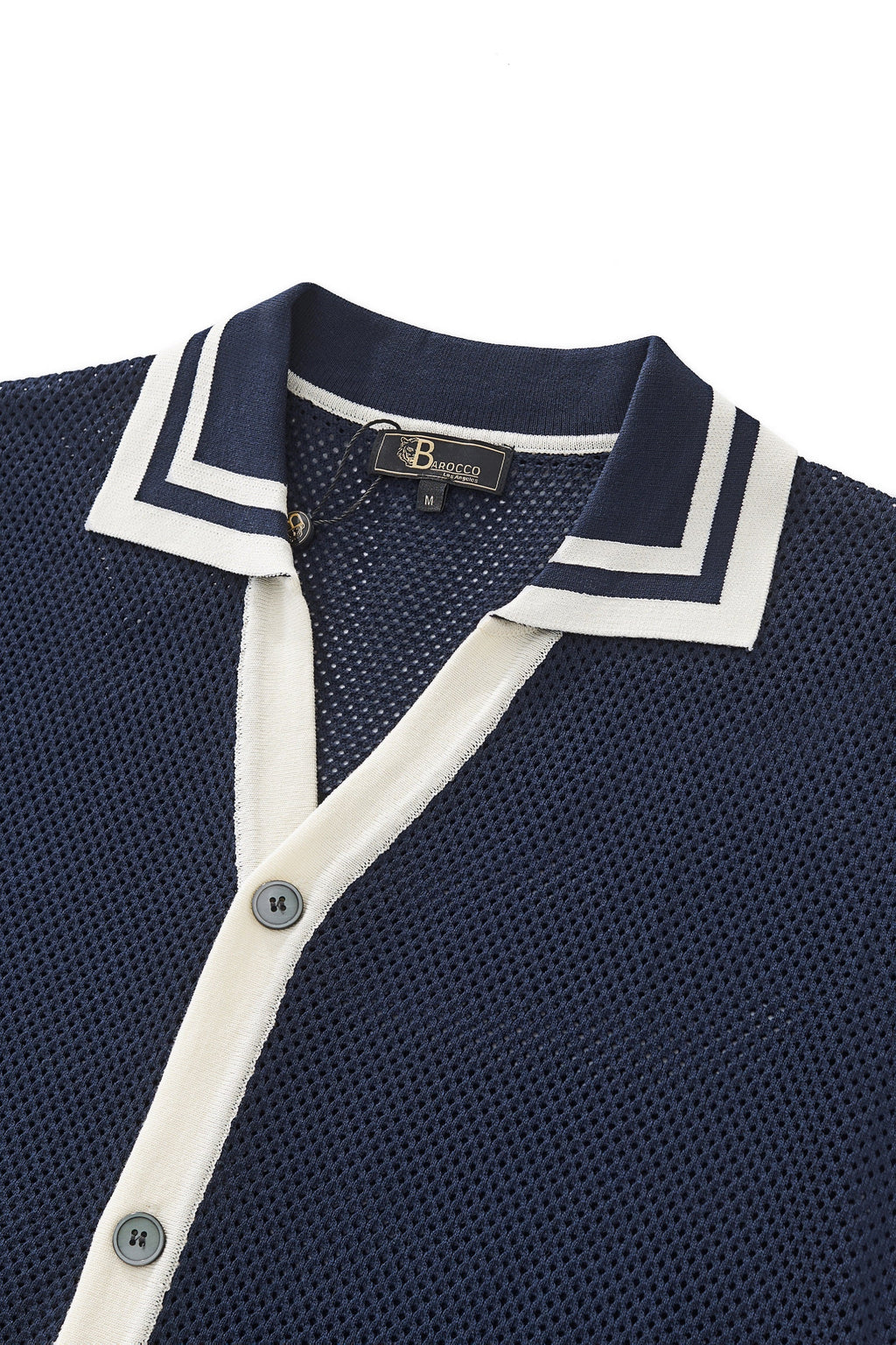 Contrast Trim Mesh Button-Up NAVY - My Men's Shop