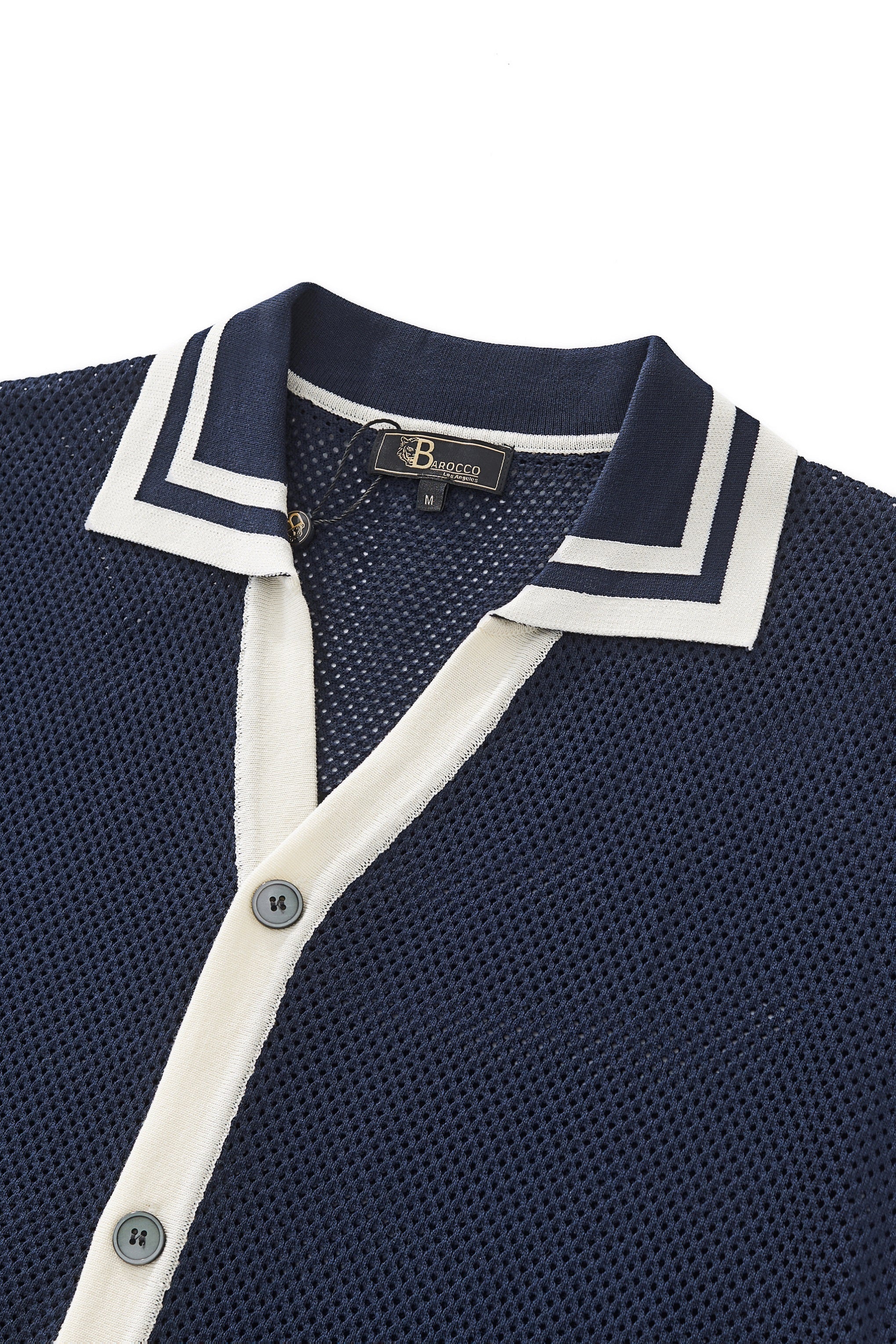 Contrast Trim Mesh Button-Up NAVY - My Men's Shop