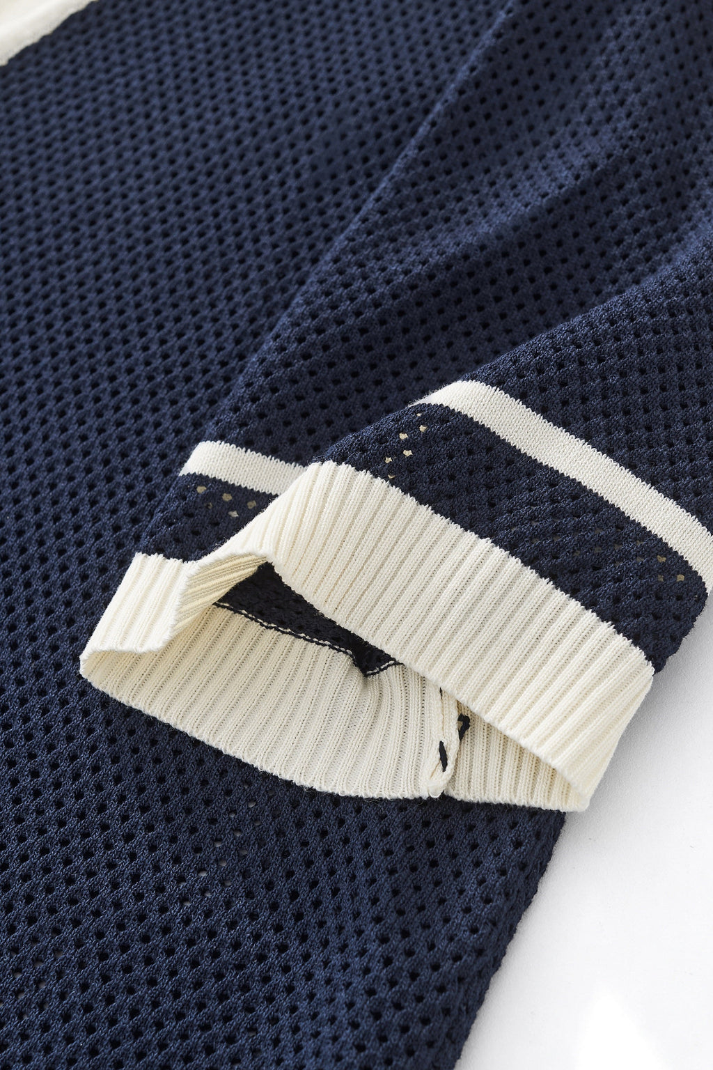 Contrast Trim Mesh Button-Up NAVY - My Men's Shop