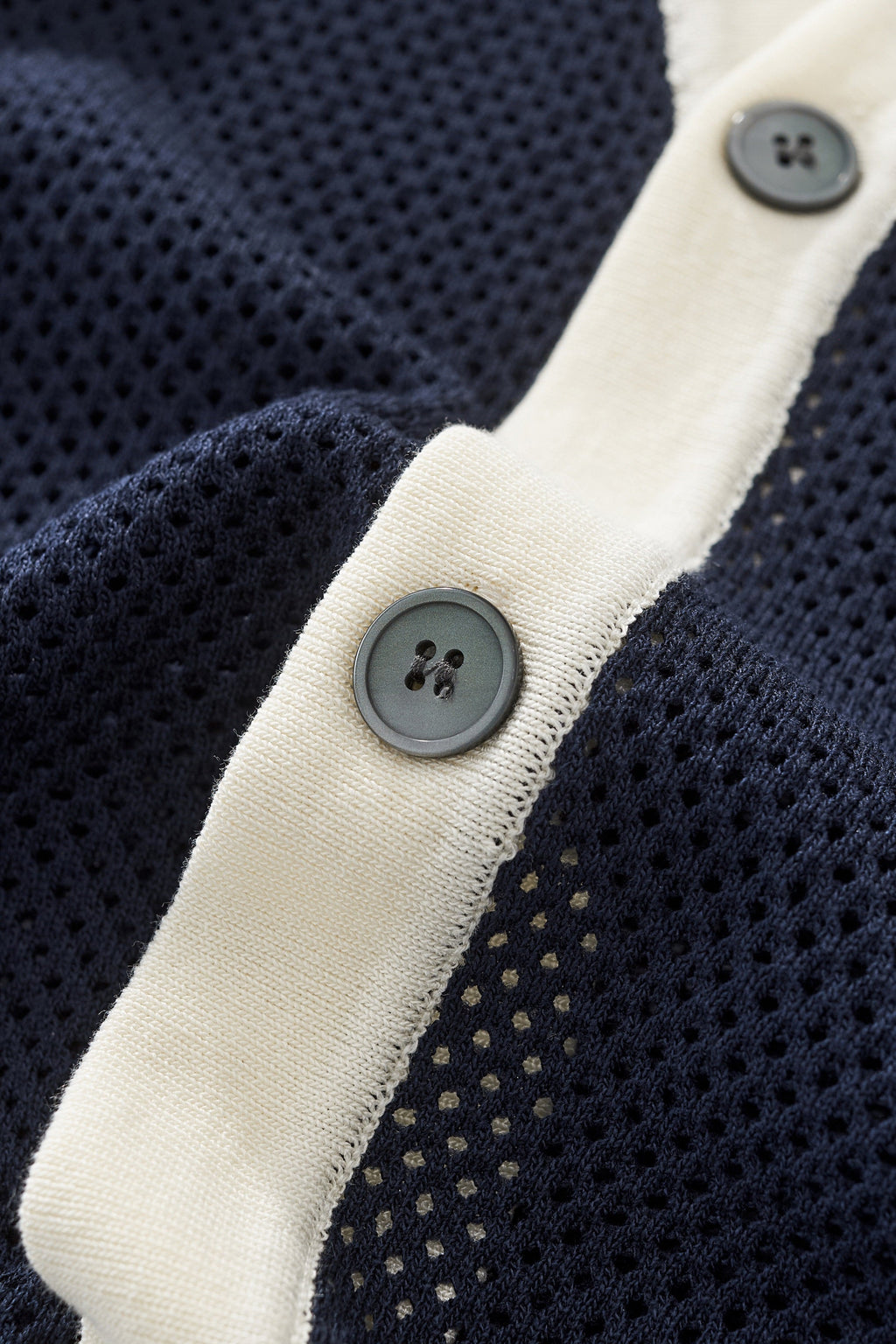 Contrast Trim Mesh Button-Up NAVY - My Men's Shop