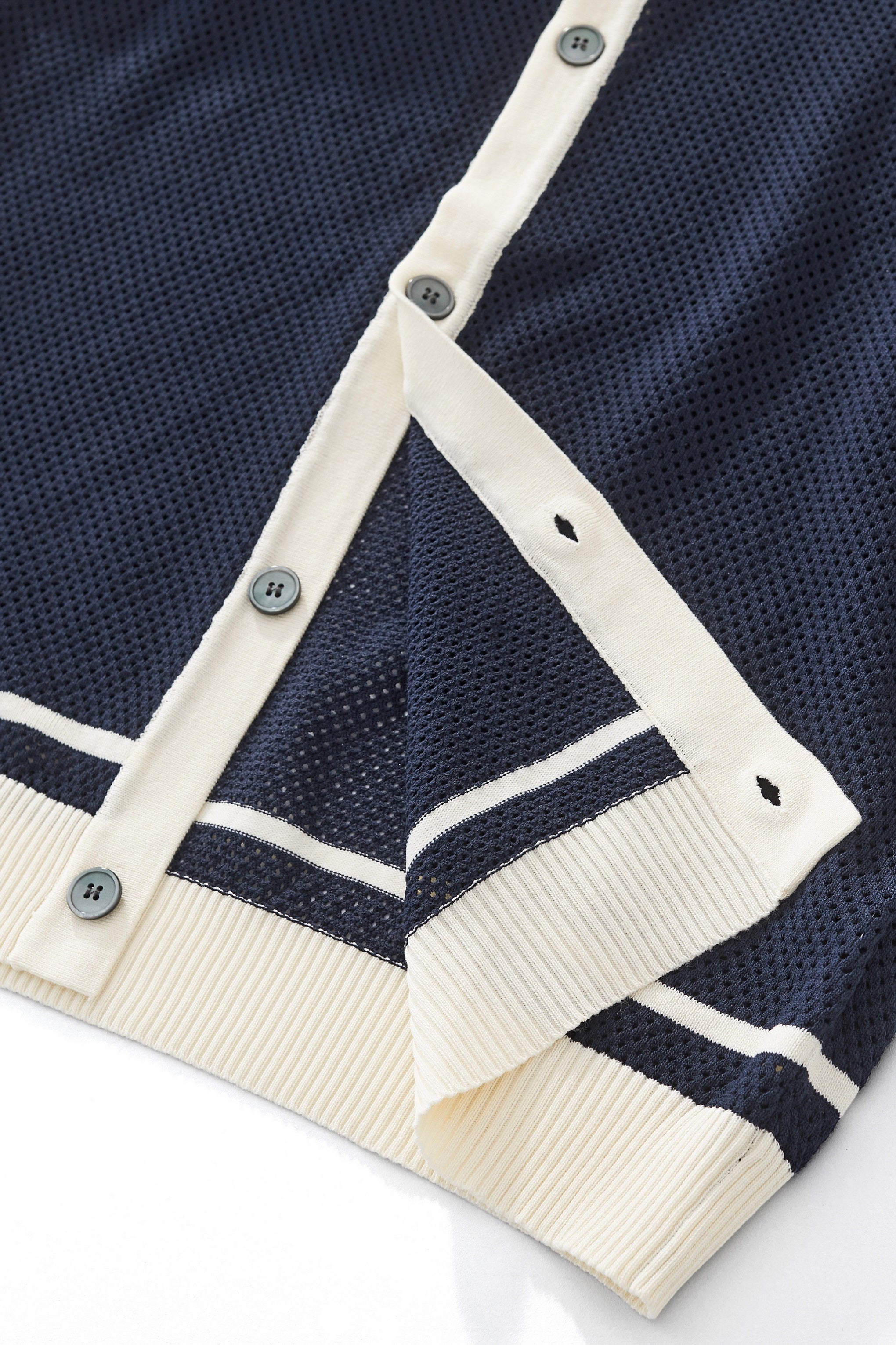 Contrast Trim Mesh Button-Up NAVY - My Men's Shop