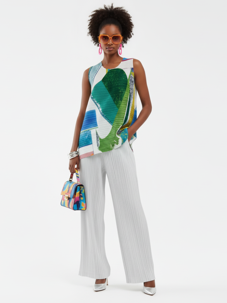 Pleated Printed Sleeveless Top, Coney Island | Women - BYMANYC ® New York - My Men's Shop