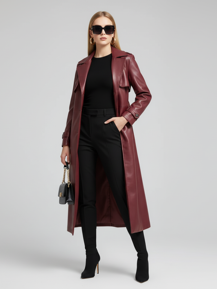 Plus-Size Long Leather-Style Windbreaker For Women, Red Hook, BYMANYC New York. - My Men's Shop