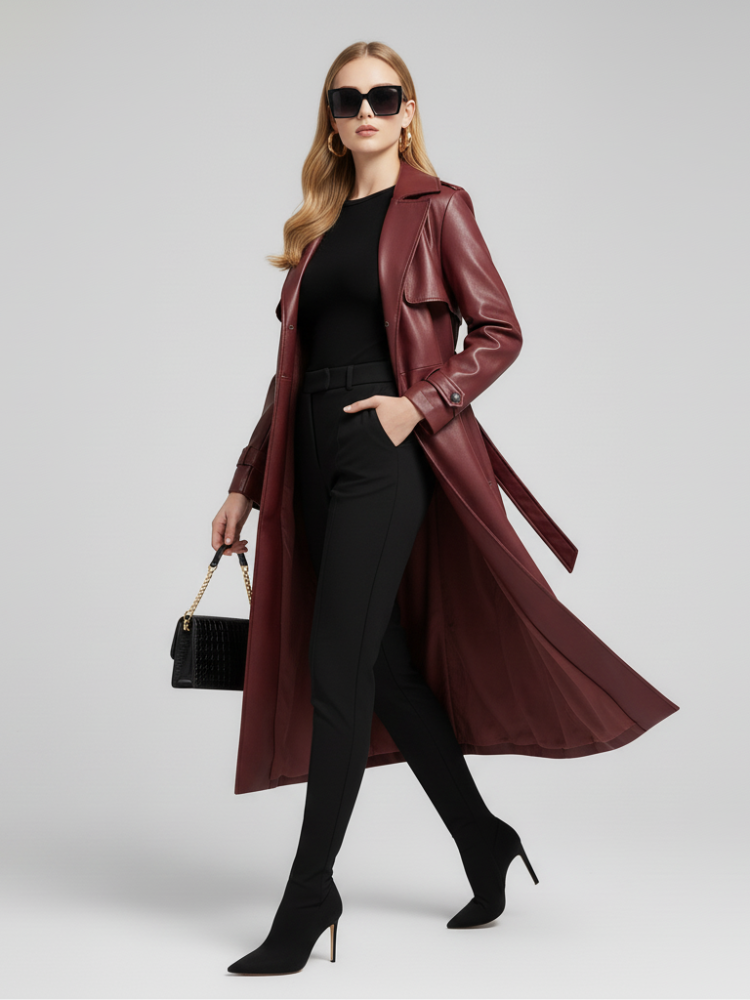 Plus-Size Long Leather-Style Windbreaker For Women, Red Hook, BYMANYC New York. - My Men's Shop