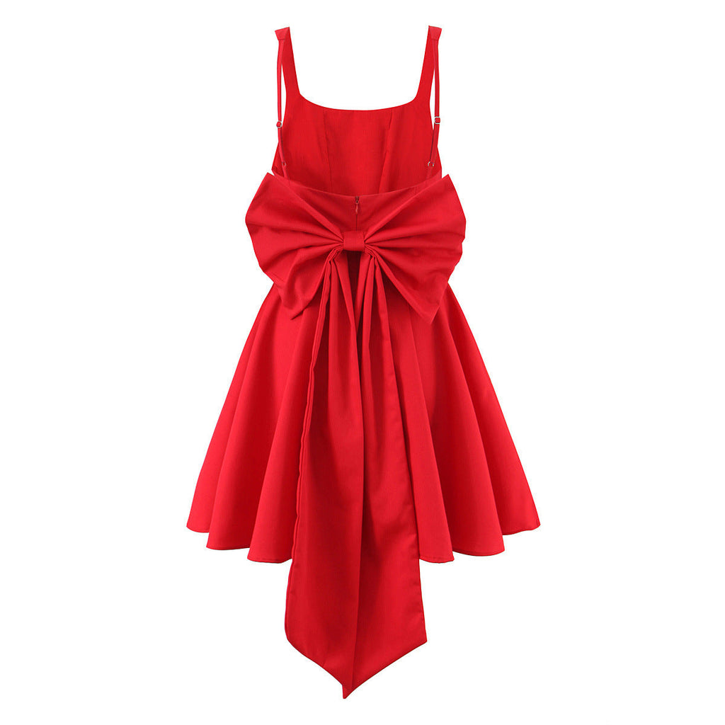 Red Sleeveless Mini Dress With Back Bow GRAMERCY New Collection FASHION BYMANYC ® New York