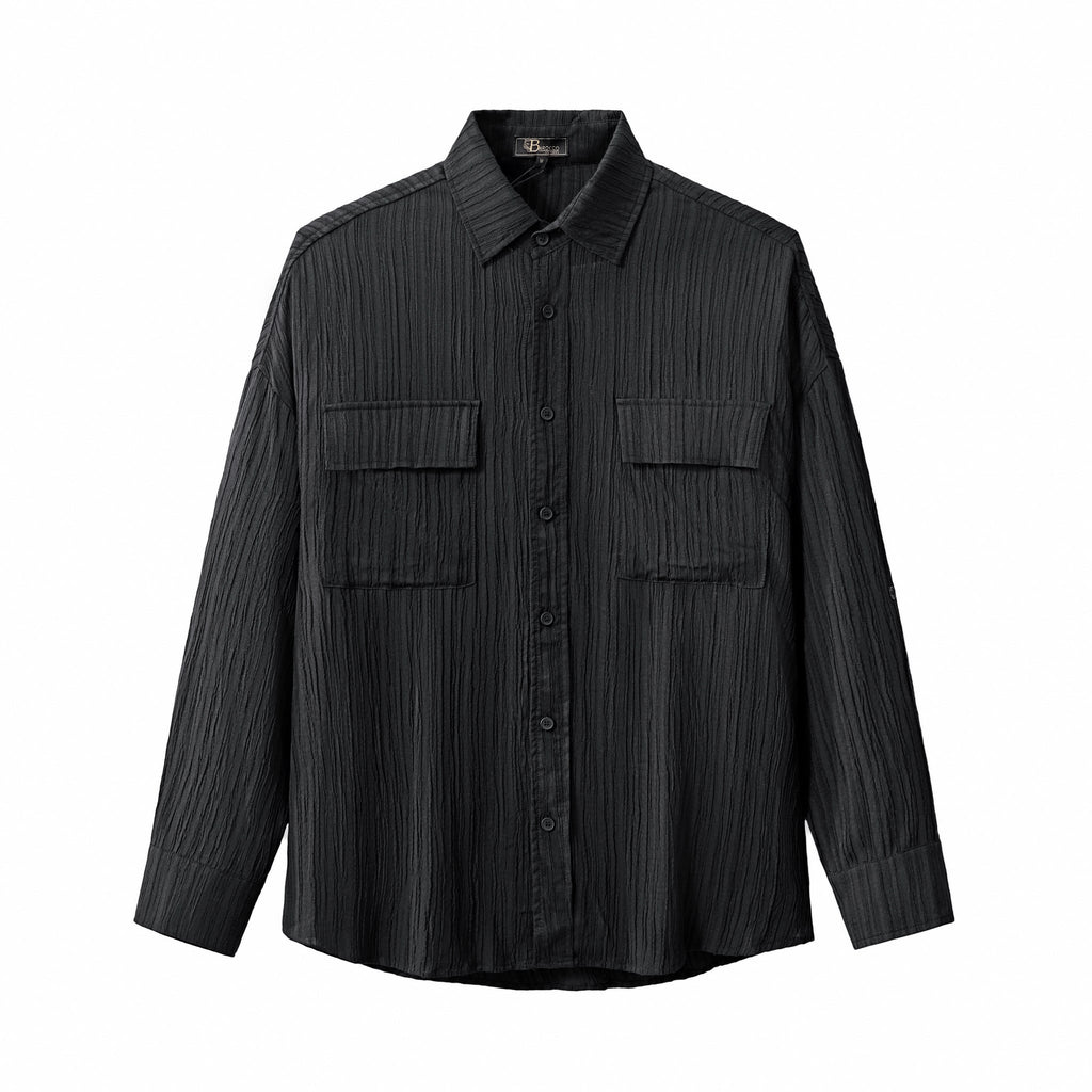 Crinkle Texture Shirt & Pant Set BLACK - My Men's Shop