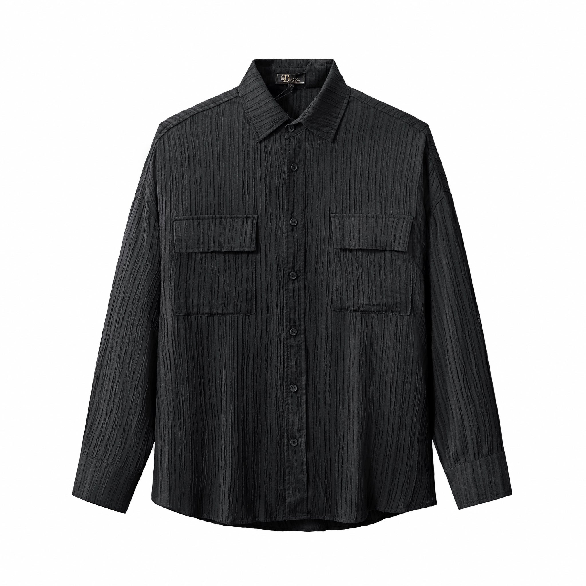 Crinkle Texture Shirt & Pant Set BLACK - My Men's Shop