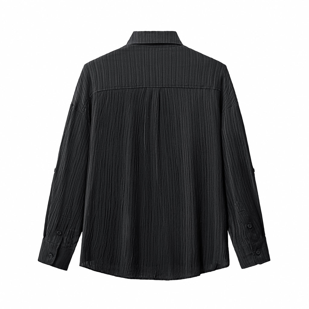 Crinkle Texture Shirt & Pant Set BLACK - My Men's Shop