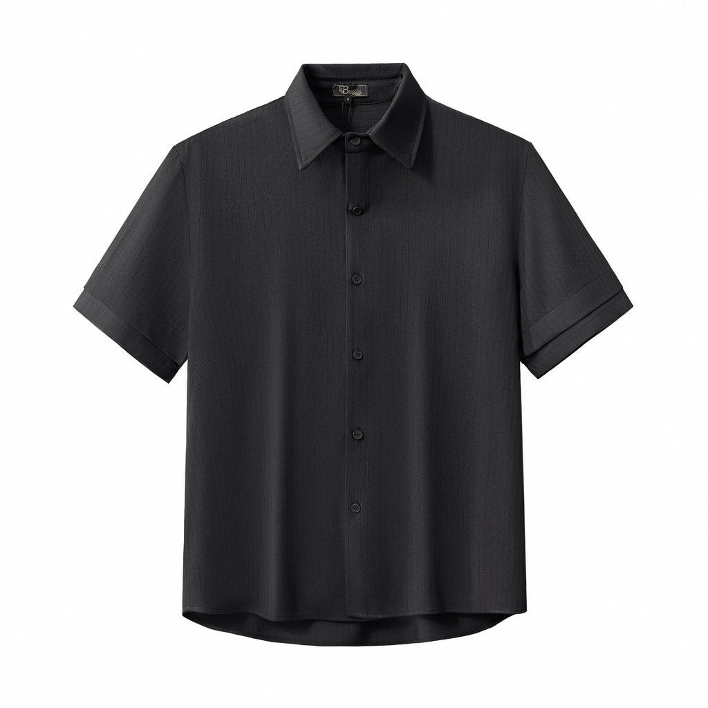 Flow Set – Textured Short Sleeve Shirt & Pant BLACK - My Men's Shop