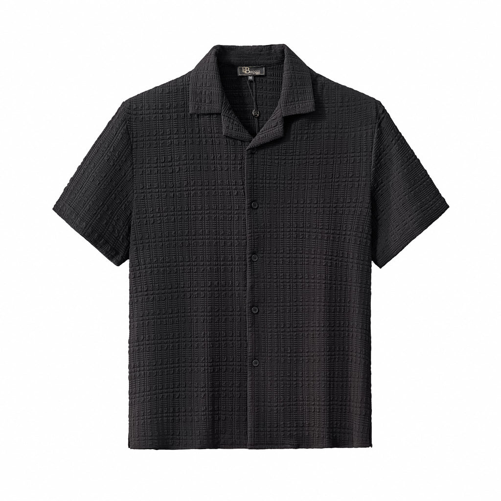 Loft Set – Textured Short Sleeve Shirt & Pant BLACK - My Men's Shop