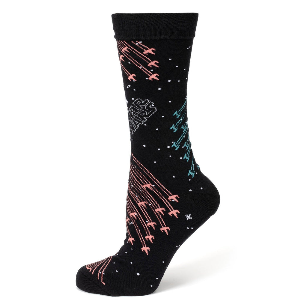 Star Wars Millennium Falcon Black Tie, X-Wing and Tie Fighter Battle Dress Socks, and Hyperspace Glow-in-the-Dark Tie Bar Gift Set