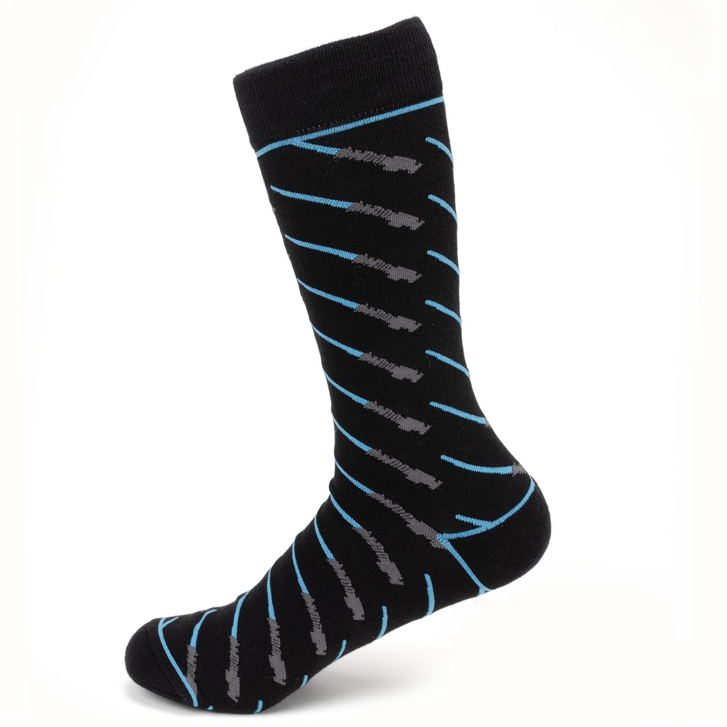 Star Wars Obi-Wan Kenobi Blue LIGHTSABER Pattern Black Dress Socks with Jedi Crest Lapel Pin Gift Set