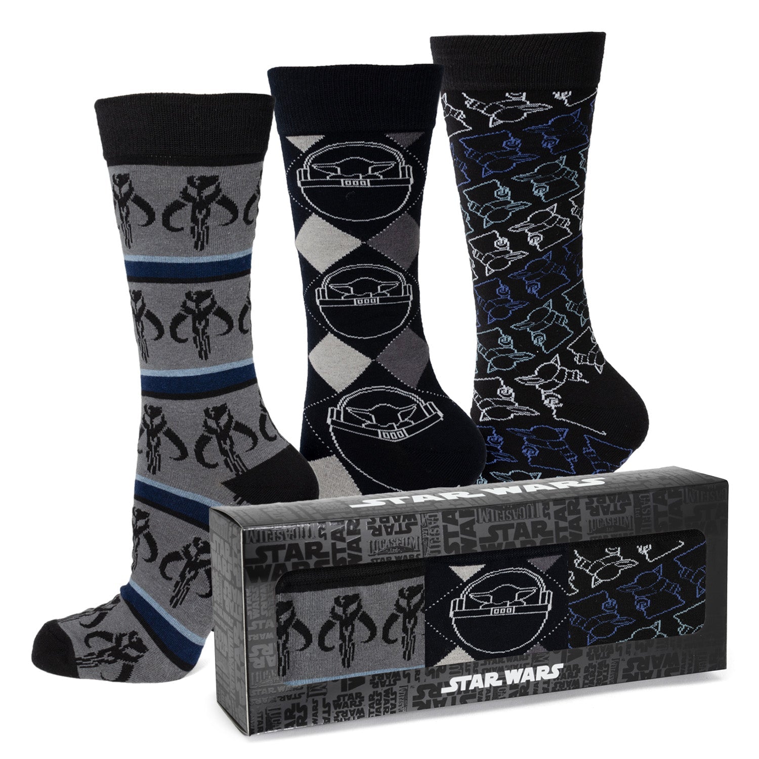 Star Wars Mandalorian 3-Pack Dress Sock and Mythosaur Lapel Pin Gift Set