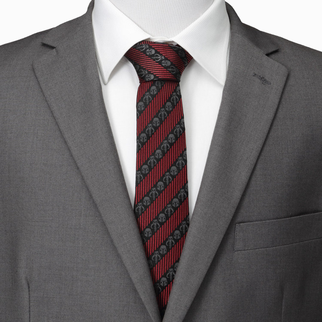 Star Wars Mandalorian Black and Red Striped Tie