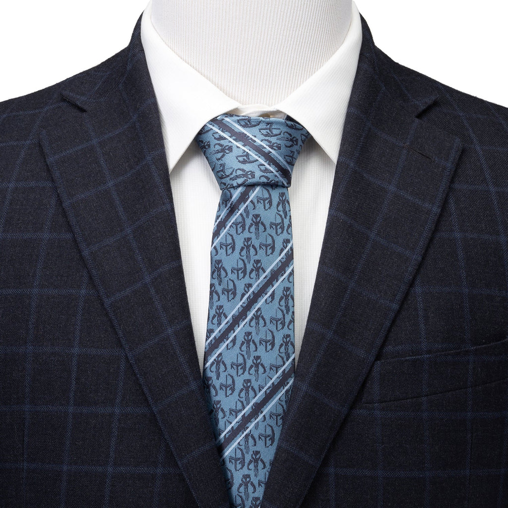 Star Wars Mandalorian and Mythosaur Blue and Navy Striped Tie