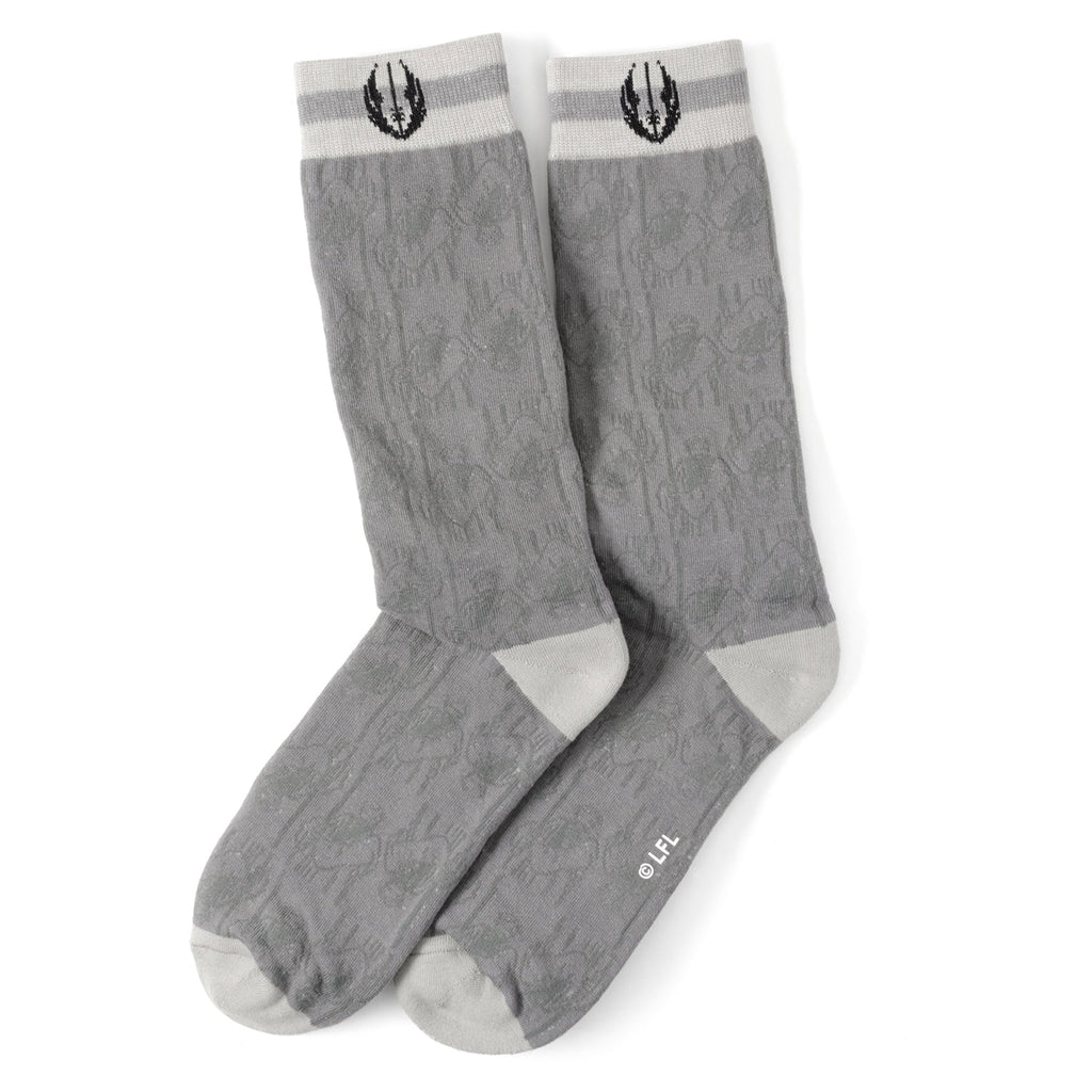 Star Wars Obi-Wan Kenobi Blue LIGHTSABER Pattern Black Tie, Tie Clip, and Gray Jedi Crest Dress Socks Gift Set