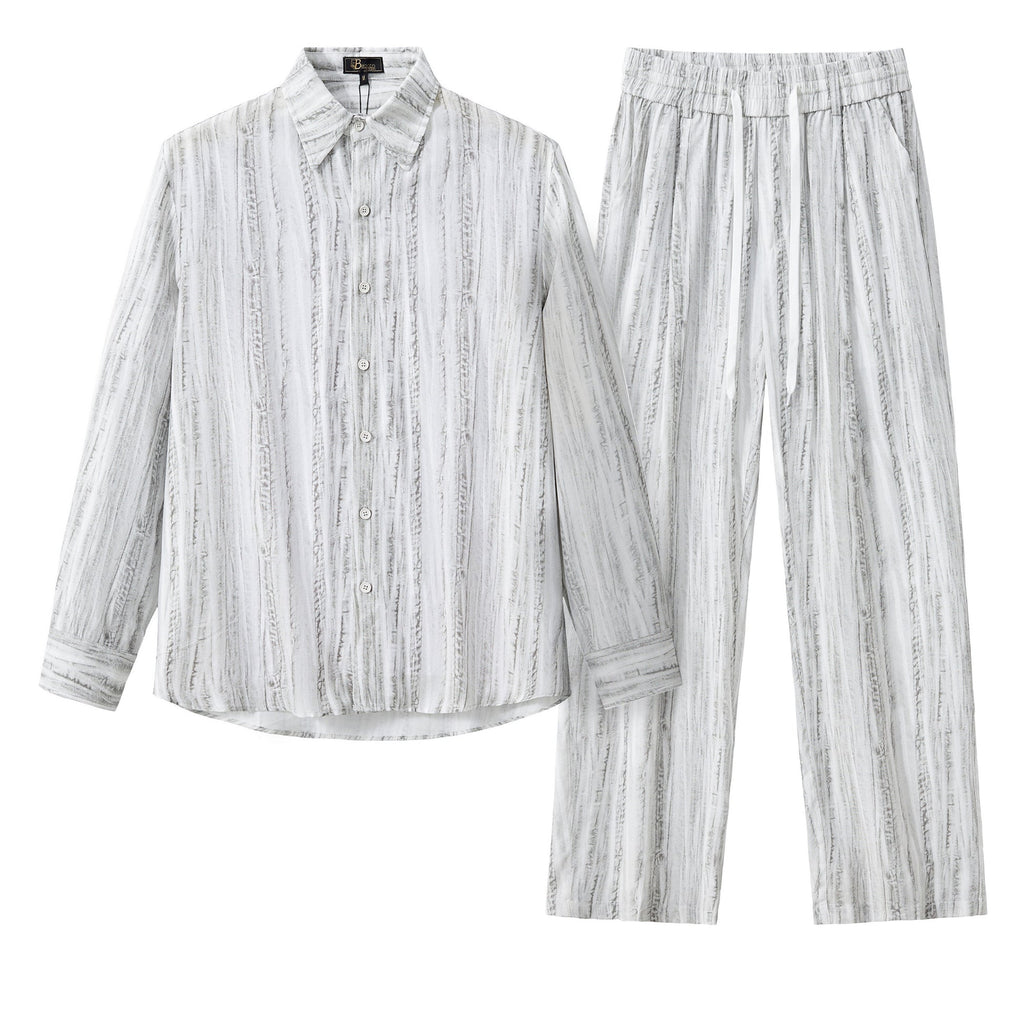 Strata Set – Printed Long Sleeve Shirt & Pant GREY - My Men's Shop
