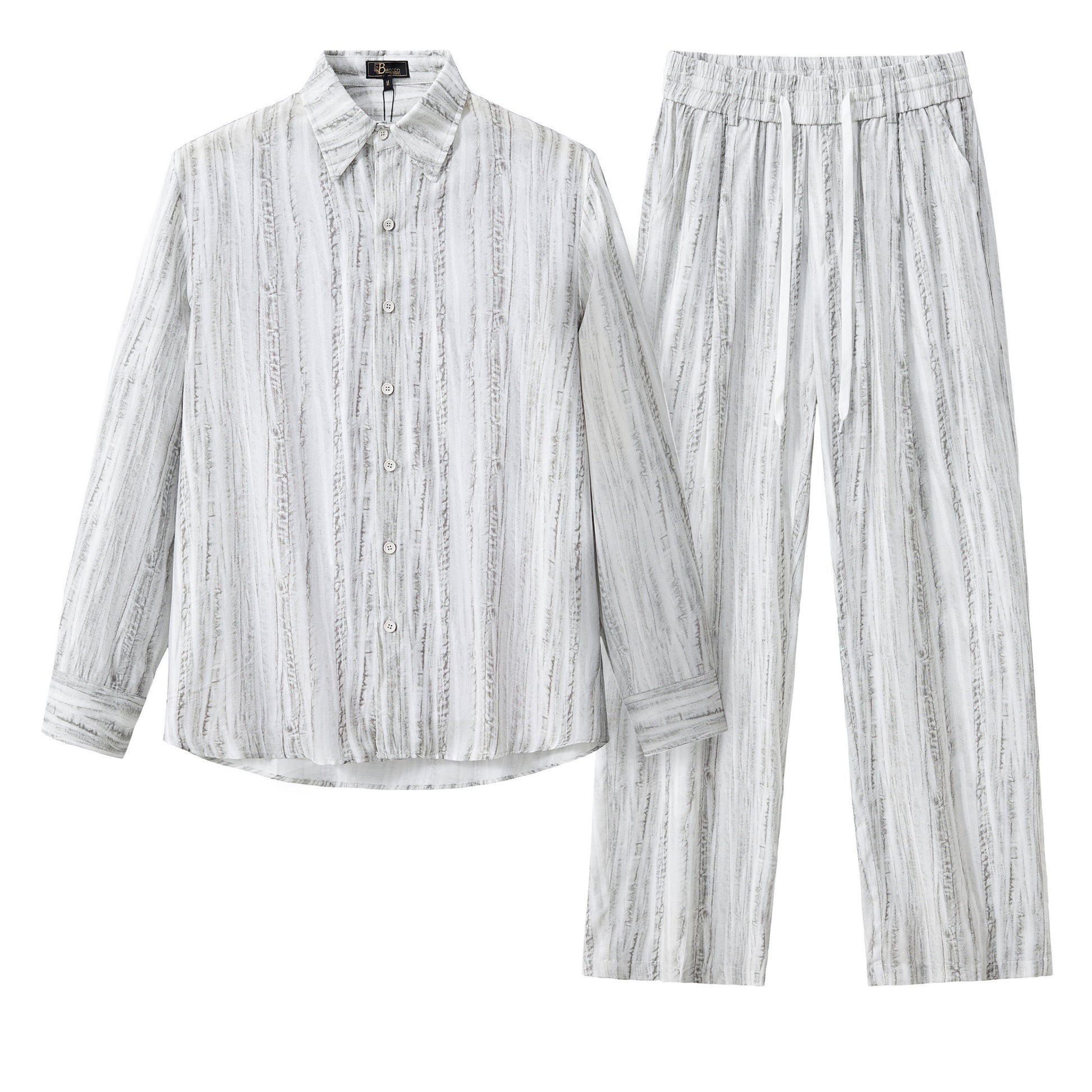Strata Set – Printed Long Sleeve Shirt & Pant GREY - My Men's Shop