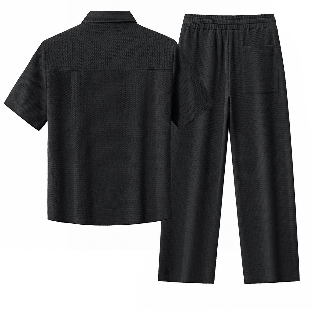 Vista Set – Waffle Textured Shirt & Pant BLACK - My Men's Shop