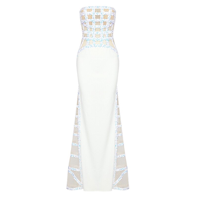 White Sequin Off-Shoulder Evening Gown For Women, Slim Fit, Midtown, BYMANYC New York. - My Men's Shop