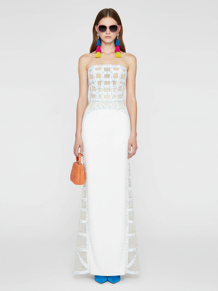 White Sequin Off-Shoulder Evening Gown For Women, Slim Fit, Midtown, BYMANYC New York. - My Men's Shop