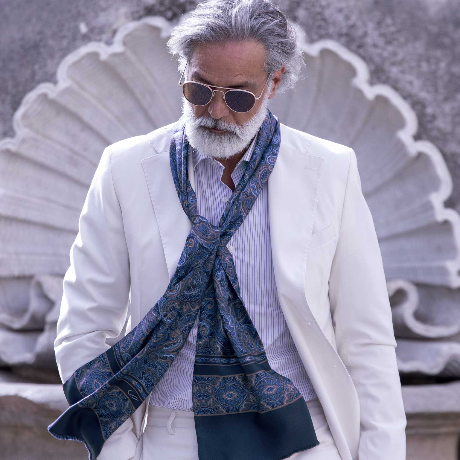 Ferrara - Silk Scarf - Blue & Brown - My Men's Shop