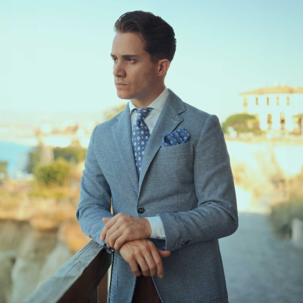 Pascal - Double Sided Silk Pocket Square - Blue - My Men's Shop