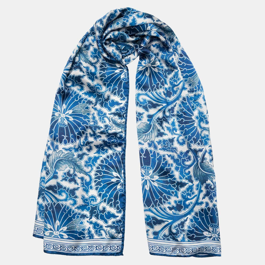 Rosalba - Long Silk Scarf - Blue
