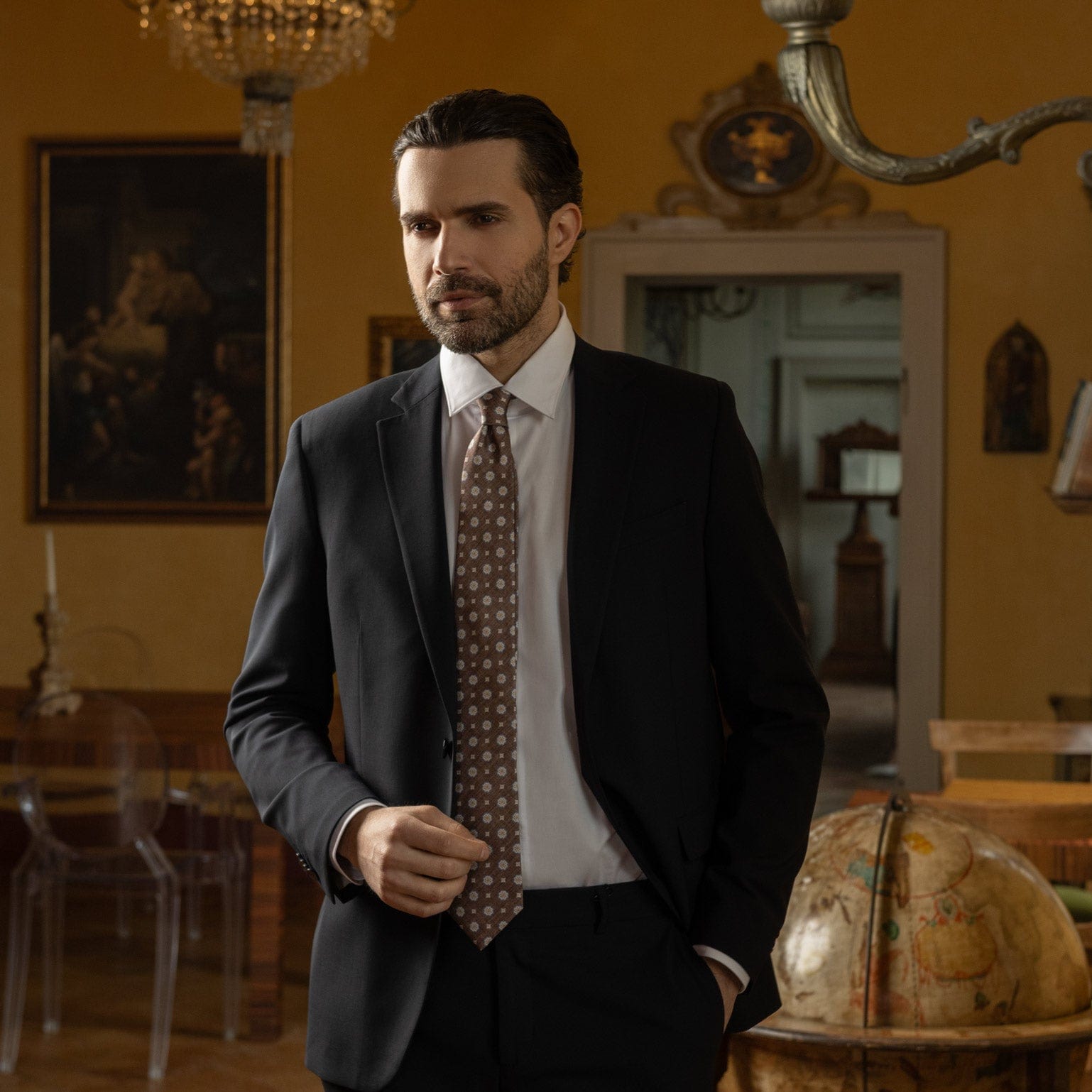 Antinori - Printed Silk Tie - Brown - My Men's Shop